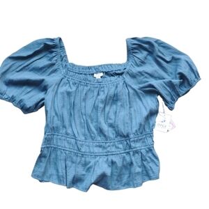 NWT a.n.a Puff Sleeve Square Neck Top PXXL Blue